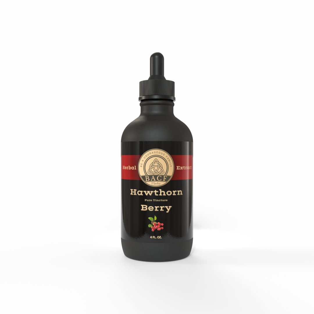 Black bottle of Hawthorn Berry Tincture made by Be A Courageous Family on a white background