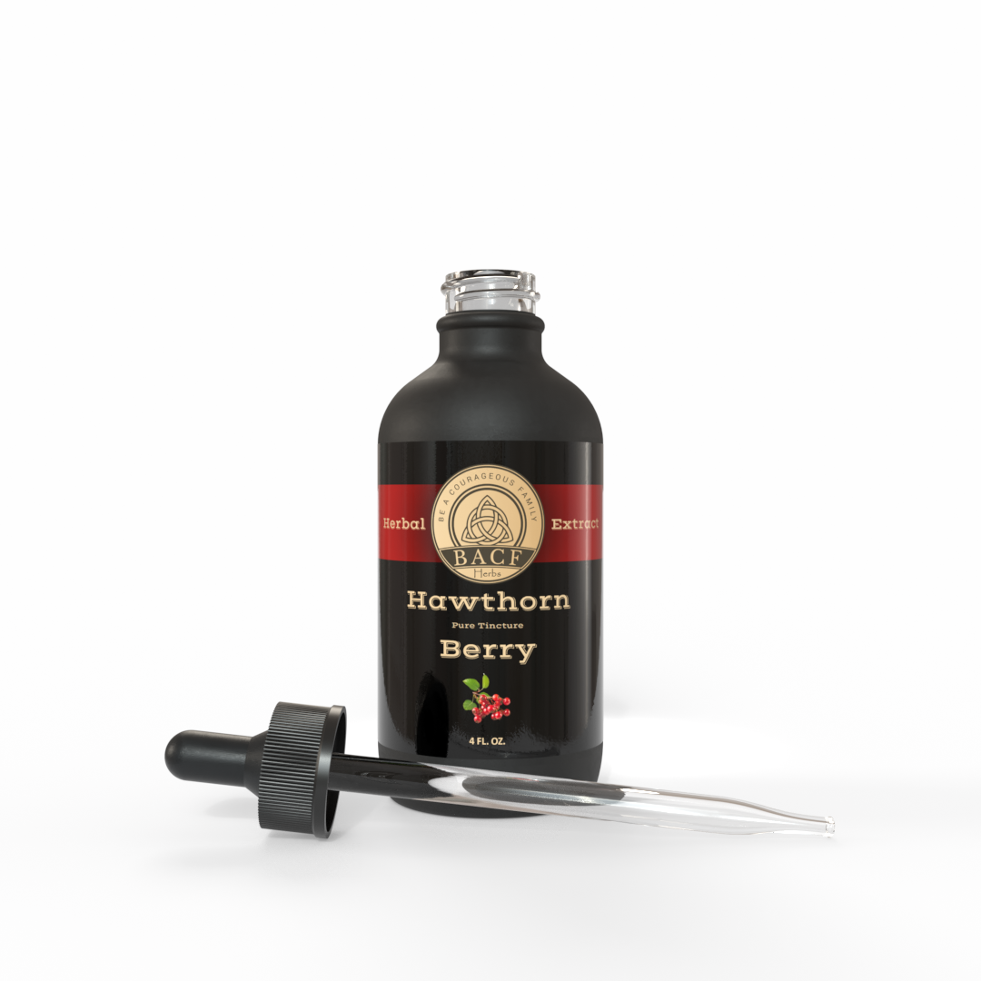 Black bottle of Hawthorn Berry Tincture made by Be A Courageous Family on a white background