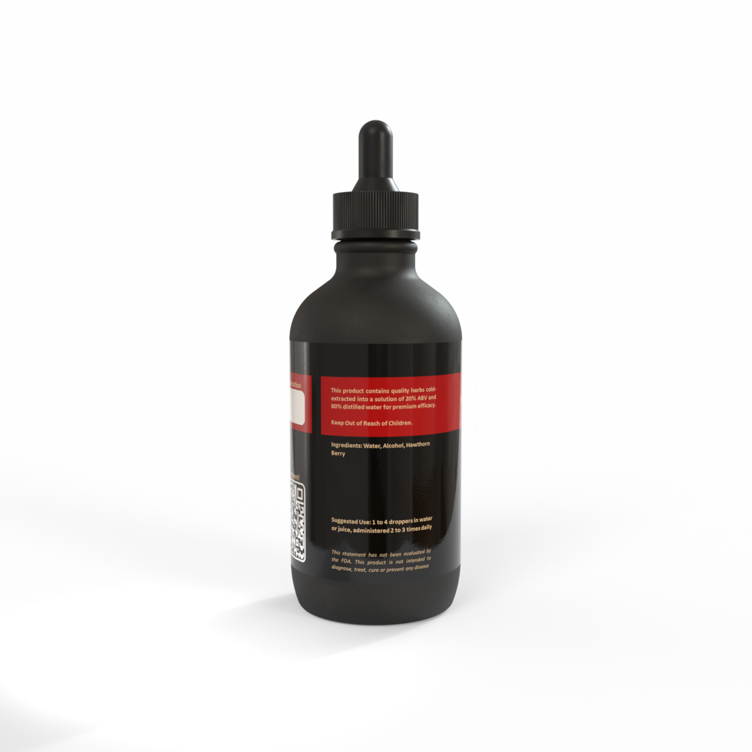 Black bottle of Hawthorn Berry Tincture made by Be A Courageous Family on a white background