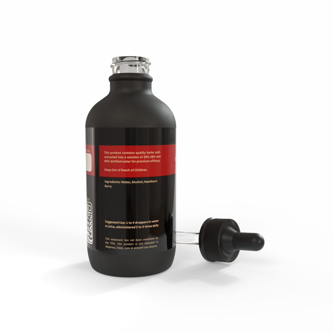 Black bottle of Hawthorn Berry Tincture made by Be A Courageous Family on a white background