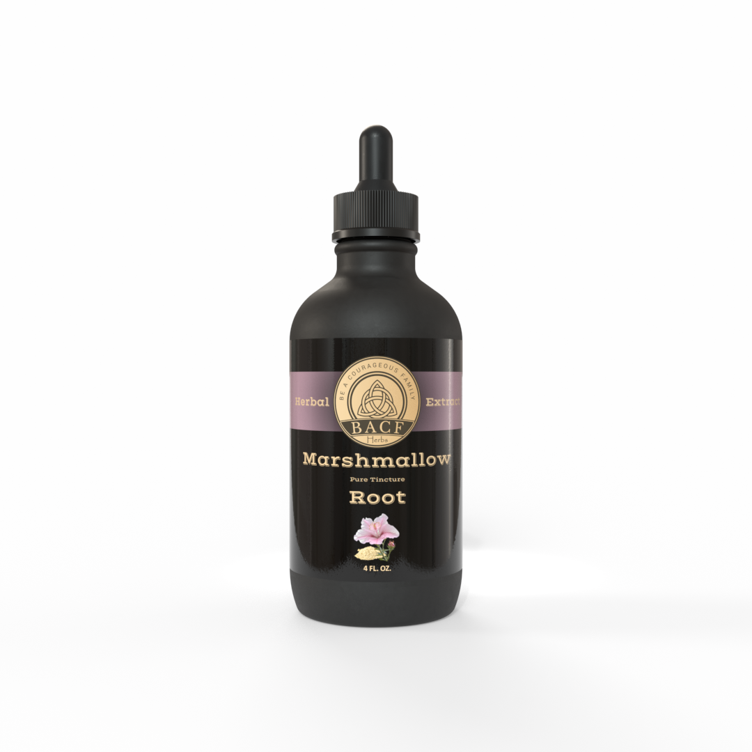 Black bottle of Marshmallow Root Tincture made by Be A Courageous Family on white background