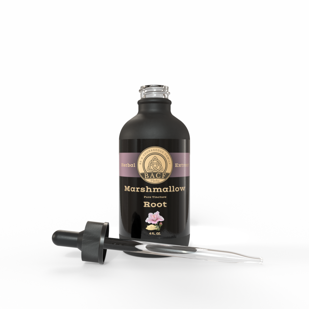 Black bottle of Marshmallow Root Tincture made by Be A Courageous Family on white background