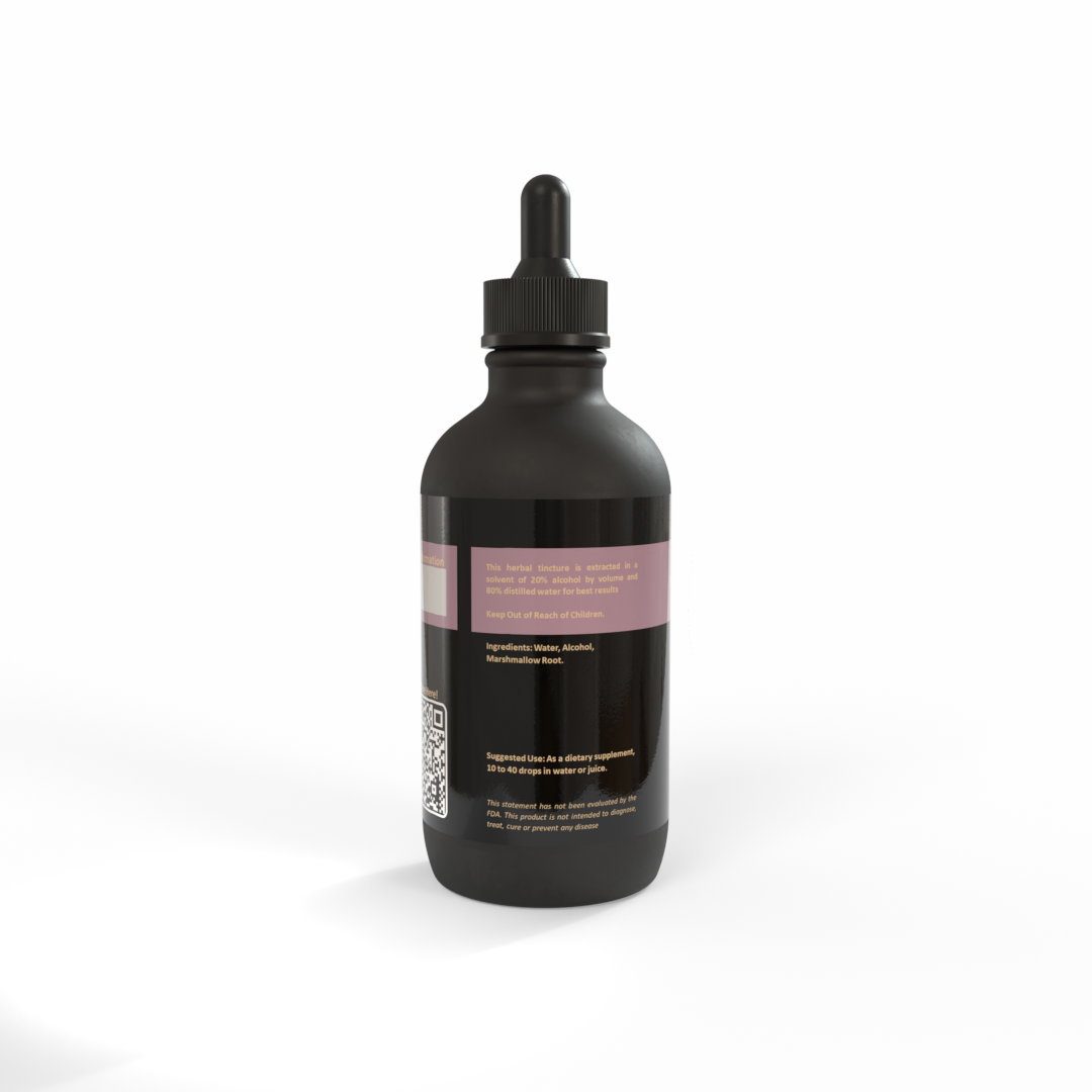 Black bottle of Marshmallow Root Tincture made by Be A Courageous Family on white background