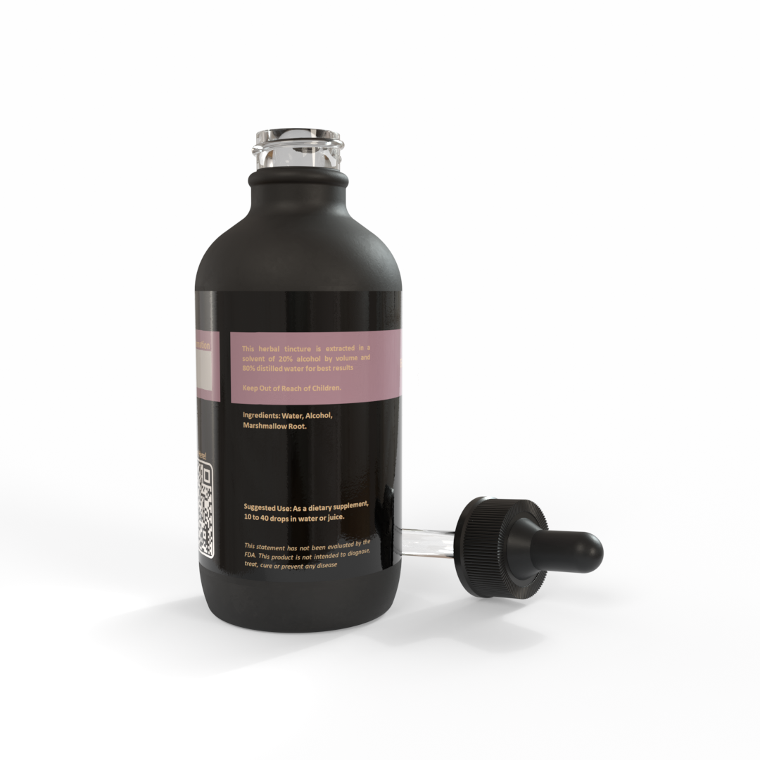 Black bottle of Marshmallow Root Tincture made by Be A Courageous Family on white background