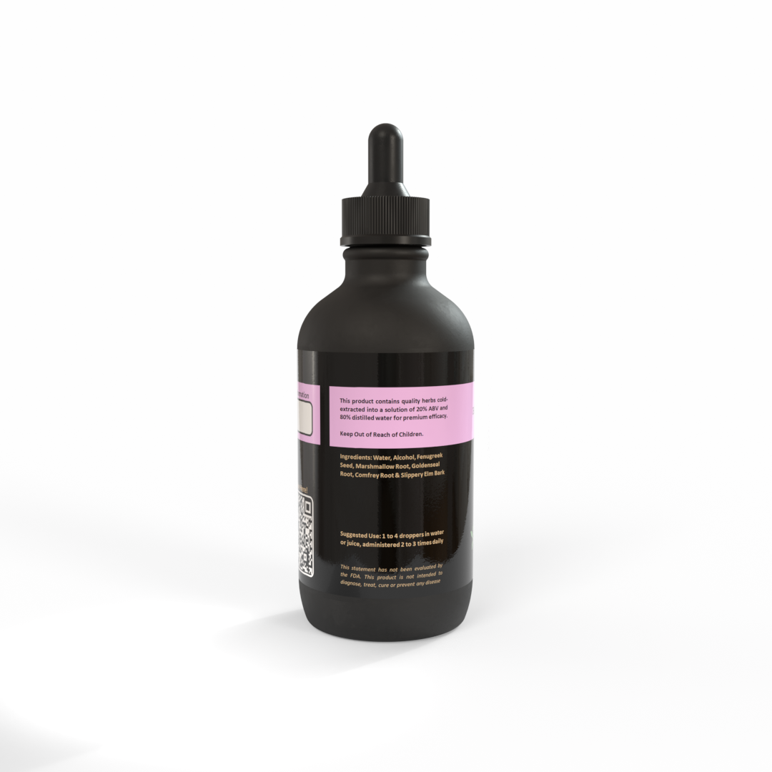 Black bottle of STFX™ tincture with light pink label on white background. Made in the USA by Be A Courageous Family