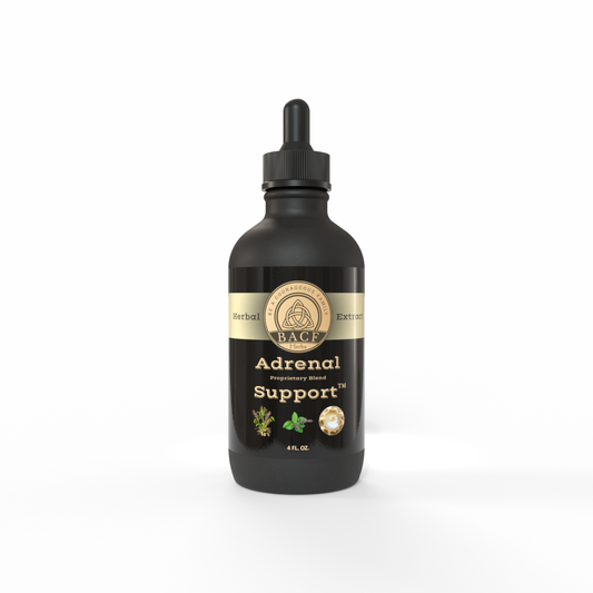 Black bottle of Adrenal Support™ by Be A Courageous Family on a white background